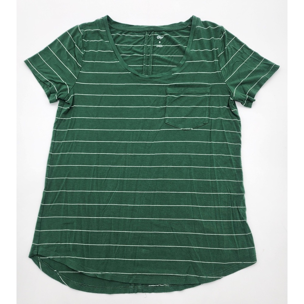 Dip Womens‎ Green Striped Scoop Neck Top Silky Small
